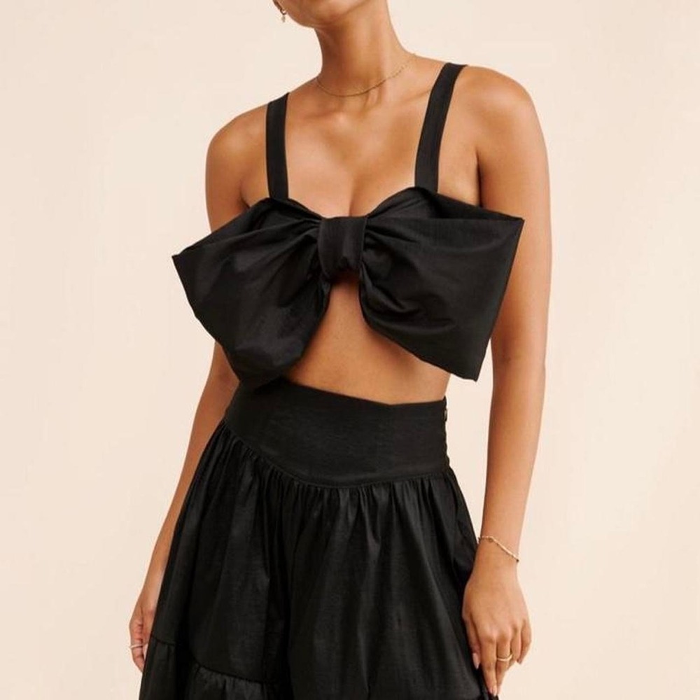 Boyko Black Bow Crop Top Women's Size Medium Funny Quirky Twee Girly Maximalist